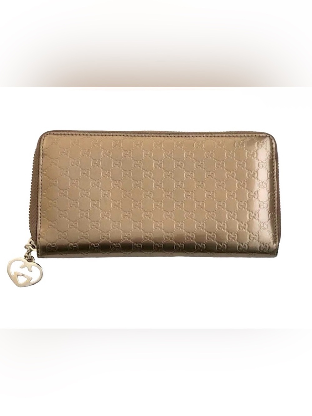 GUCCI Bronze Guccissima Patent Leather Zip Around Wallet